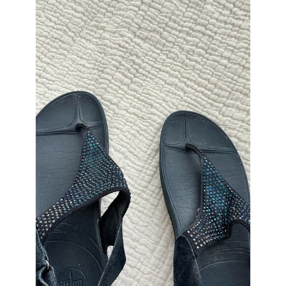 Fit Flop Suede and Jewel Platform Thong Sandal Navy Size 7 - Picture 4 of 8